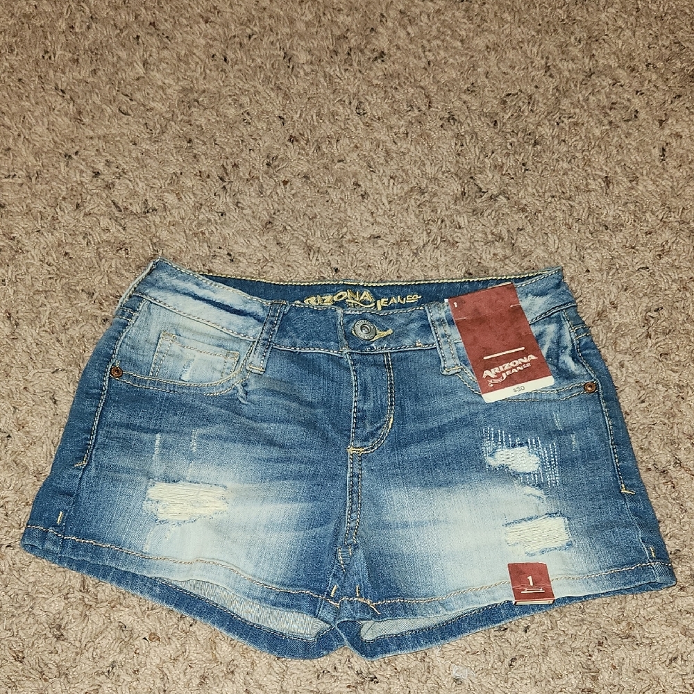 NWT - Arizona Jean Company Blue Distressed Jean Shorts - Sz 1